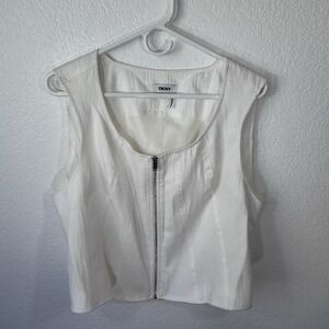 DKNY Women's Sz L White Denim Scoop Neck Zip Top Vest Bustier Layer Minimalist